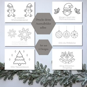 6 tarjetas navideñas para que los niños coloreen y canten, manualidad creativa para regalar, postal DIY, saludos navideños, disponible digitalmente de inmediato
