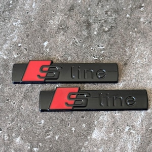 2x Logos/Emblèmes Sport Noir Glossy pour Aile Latérale - Badge Adhésif 7x1,5cm - Finition S-line Compatible A1 A3 A4 A5 A6 A7 Q3 Q5 TT