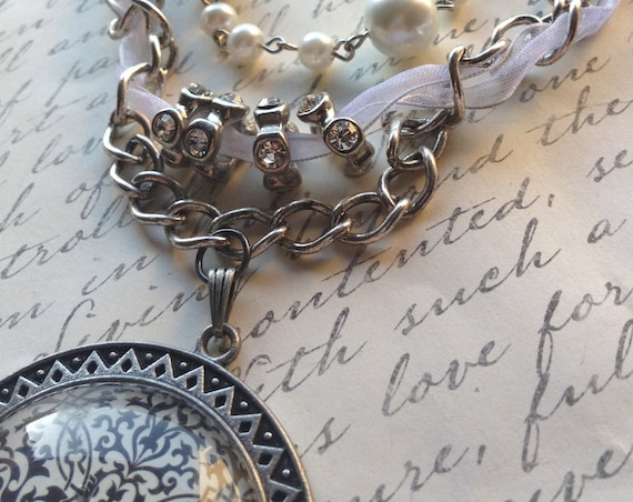 Jewelry, Necklace, Pendants, Vintage Jewelry, Victorian Jewelry, Steampunk Necklace, Wedding Jewelry, Ribbon Necklace, Romantic Necklace