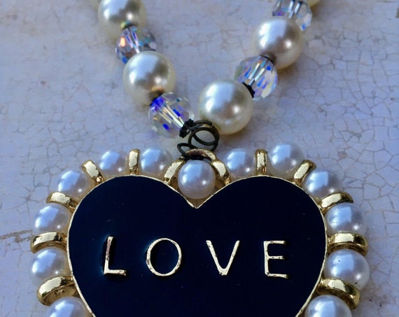 Handmade Vintage Swarovski Crystal Love Necklace for Women, Unique Necklace, Estate Jewelry, Swarovski Necklace, Old Hollywood