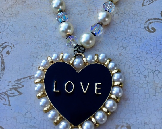 Handmade Vintage Swarovski Crystal Love Necklace for Women, Unique Necklace, Estate Jewelry, Swarovski Necklace, Old Hollywood