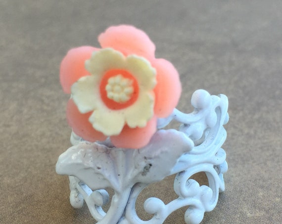 Jewelry Ring, Adjustable Ring, Rose Ring, Steampunk Ring, Victorian Ring, Romantic Ring, Pink Rose Ring, Rose Ring, Cabochon Ring