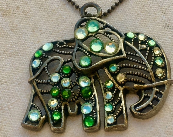 Handmade Swarovski Crystal Green Elephant Pendant for Women