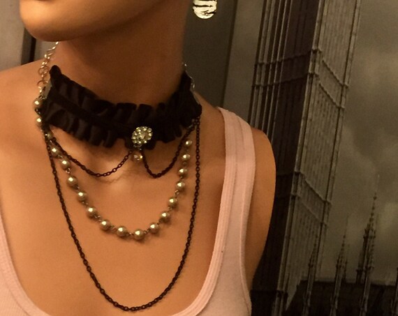 Black Fabric Choker Necklace for Women