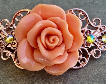 Pasador de rosa naranja: Pinza para el cabello con flor de filigrana, accesorio para el cabello de boda