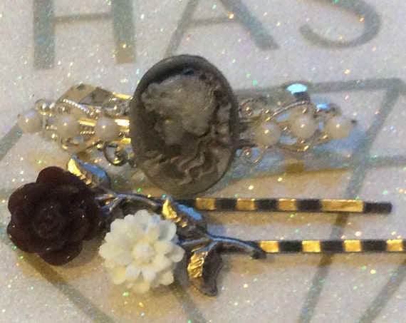 Bath and Beauty, Barrettes and Clips, Accessories, Hair Accessories, Hair Barrette, Rose Clip, Swarovski Crystal Barrette, Hair Barrette