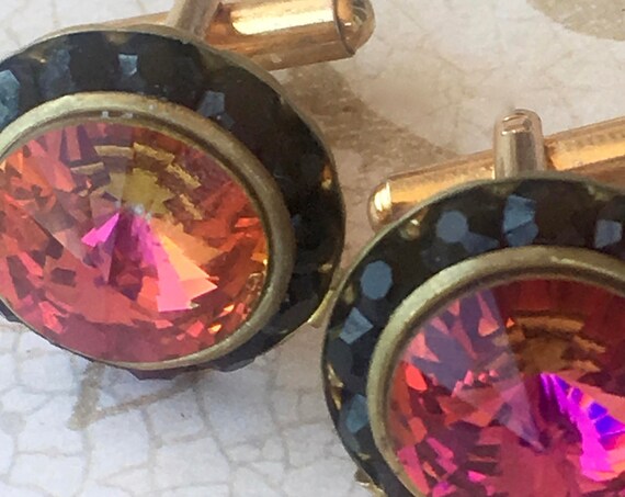 Men's Cufflinks, Vintage Accessories For Men, Crystal Cufflinks, Fancy Mens Cufflink, Vintage Swarovski Crystal Cufflinks