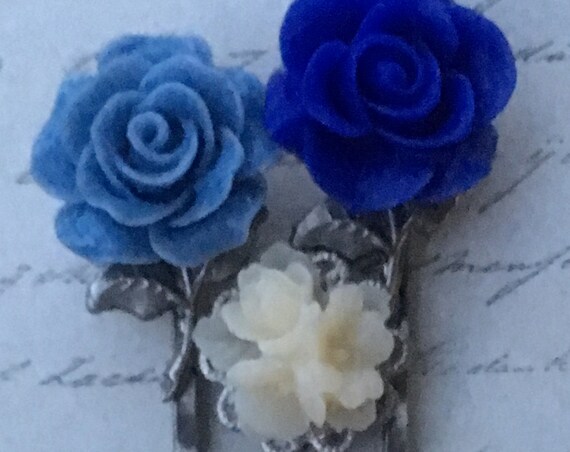 Bobby Pins, Hair Pins, Hair Clips, Hair Barrettes, Flower Bobby Pins, Flower Hair Clips, Rose Bobby Pin, Hair FOBS, Blue Rose Bobby Pins