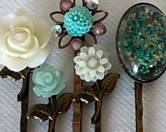 Best Hair Pins, Bobby Pins, Rose Flower Cabochon Hair Bobby Pins