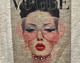 Handmade Retro Lady Vogue T-Shirt for Women with Authentic Swarovski Crystals