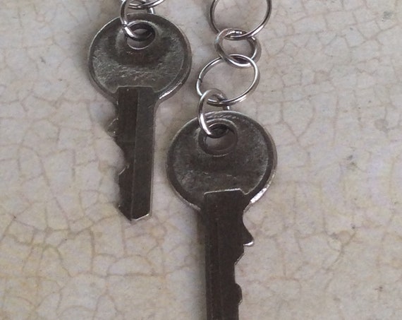 Jewelry, Earrings, Vintage Earrings, Key Earrings, Silver Metal Earrings, Silver Vintage Key Earrings, Earrings for Women