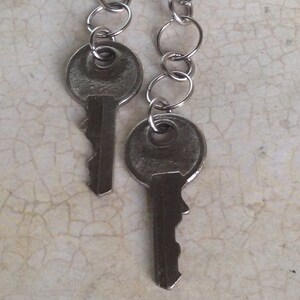 Vintage Key Earrings: Silver Metal Dangle Earrings, Handmade