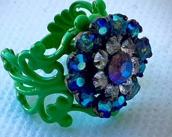 Handmade Vintage Swarovski Adjustable Flower Ring for Women