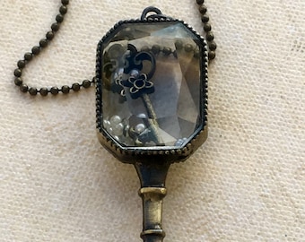 Handmade Vintage Key Locket Necklace for Women, Unique Necklace, Estate Jewelry, Locket Necklace, Necklace for Women