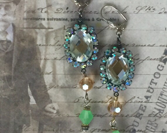 Jewelry, Dangle and Drop Earring, Swarovski Earrings for Women, Vintage Earrings, Antique Jewelry, Art Deco Earrings, Blue Earrings, Vintage