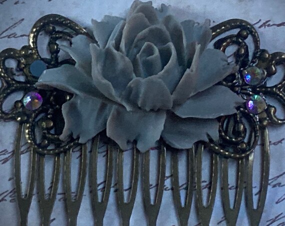 Handmade Gray Flower Hair Comb for Her