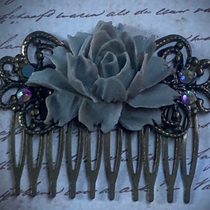 Handmade Gray Flower Hair Comb for Her