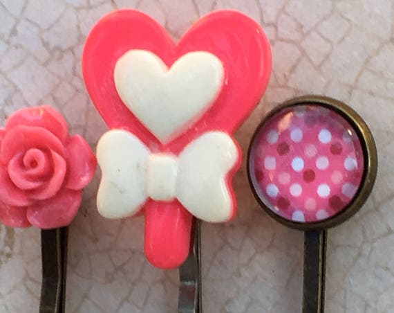 Bobby Pins, Hair Pins, Hair Clips, Hair Barrettes, Polka Dot Hair Pins, Hair Clips, Heart Bobby Pin