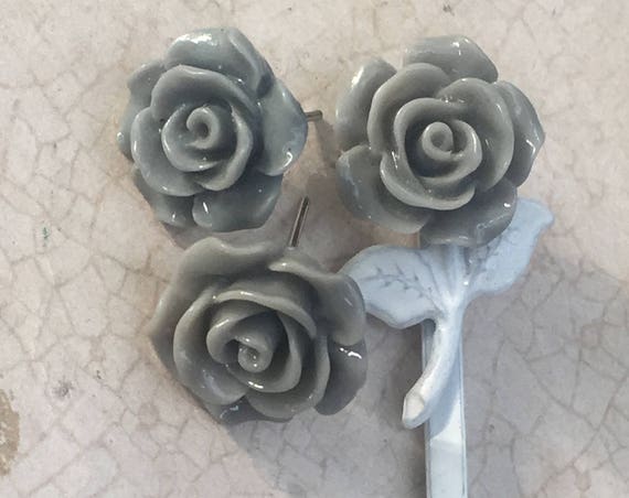 Jewelry, Earrings, Stud Earrings, Rose Earrings, Flower Bobby Pin, Flower Earrings, Cabochon Earrings, Post Earrings, Vintage Style Earrings