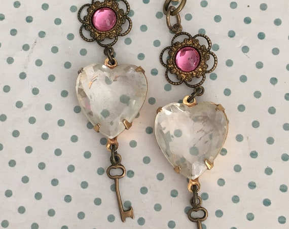 Dangle and Drop Earrings for Women, Swarovski Crystal Earrings, Vintage Earrings, Heart Earrings, Unique Earrings, Crystal Earrings, Heart