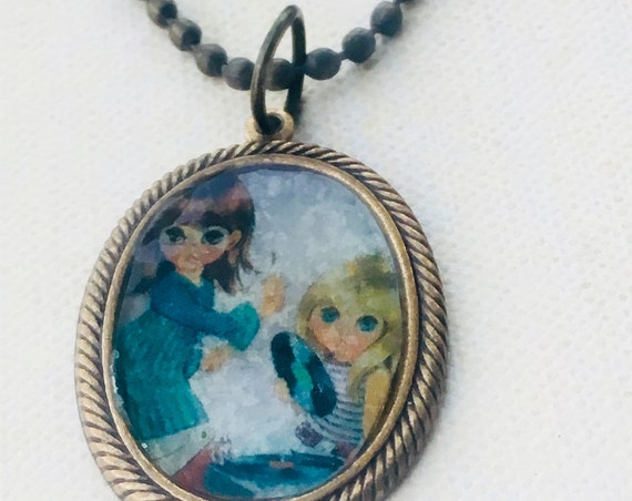 Jewelry, Necklace, Pendant, Mod Kids, Eve, Kids Art, 1970s Necklace, Big Eyes, Unique Necklace, Vintage Necklace, Necklace for Women