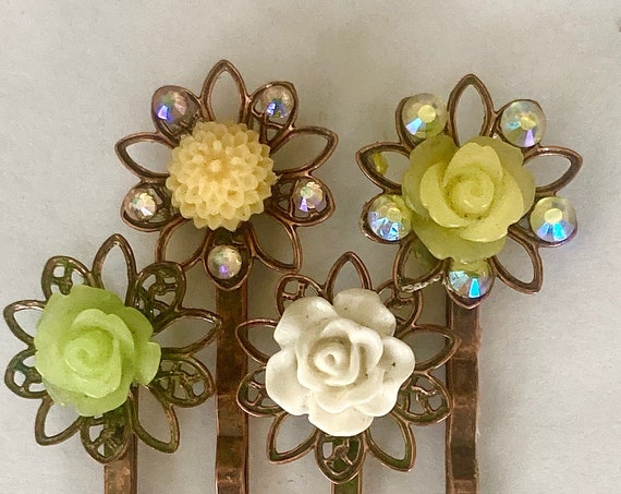 Handmade Crystal Flower Bobby Pins for Hair