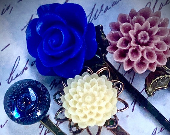 Handmade Third Eye Blue Bobby Pin Set for Women