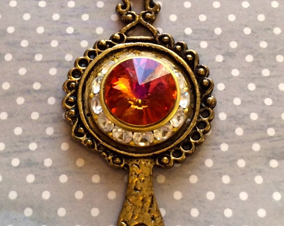 Jewelry, Pendant Necklace, Vintage Jewelry, Crystal Necklace,Mirror Necklace, Unique Necklace, Estate Style,Swarovski Necklace for Women