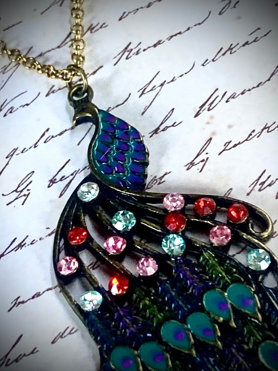 Handmade Rhinestone Peacock Necklace for Women