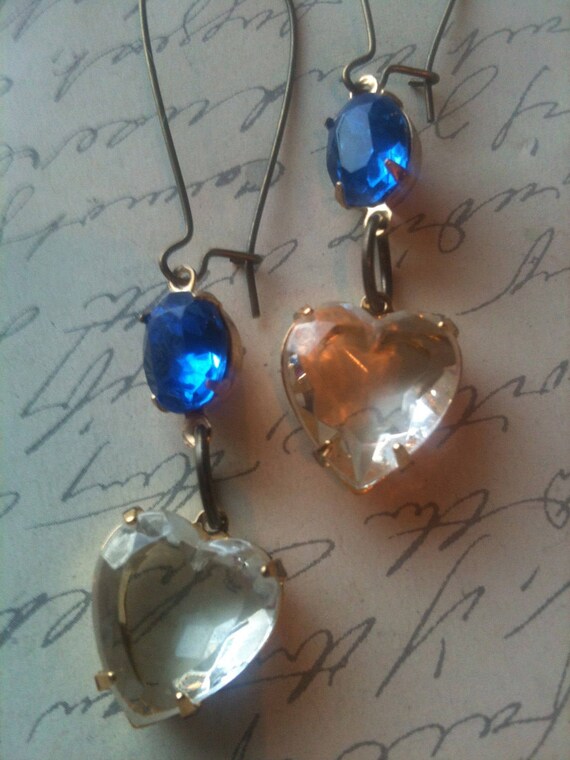 Earrings for Women, Vintage Jewelry, Crystal Earrings, Art Deco Earrings, Heart Earrings, Dangle Drop Earrings, Antique Jewelry