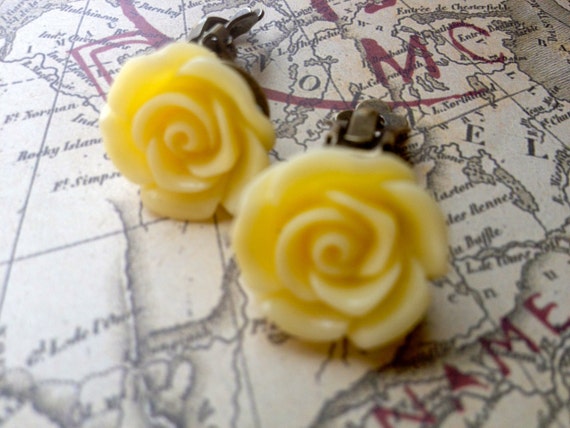 Handmade Yellow Rose Clip On Earrings for Women