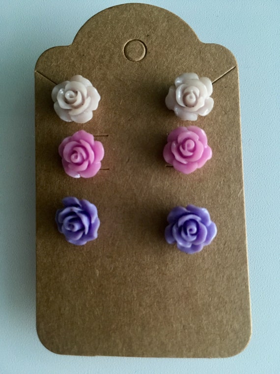 3 Piece Set of Rose Flower Post Earrings for Women