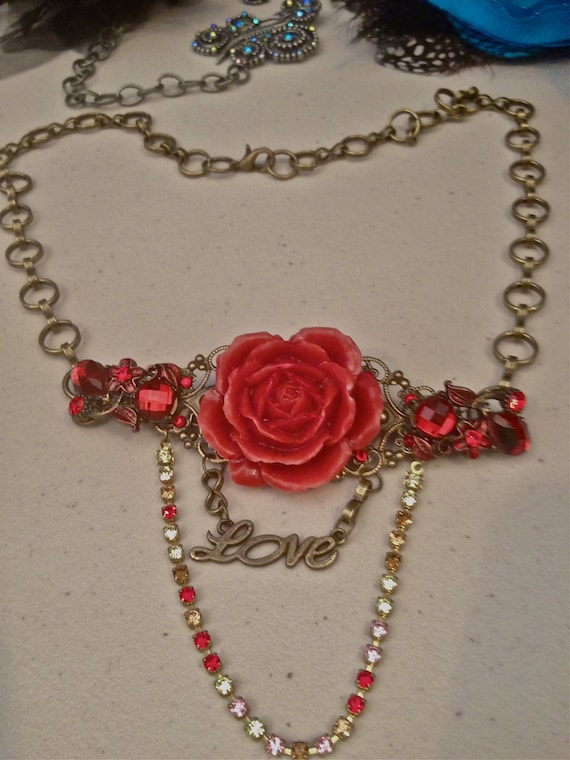 Handmade Swarovski Red Rose Necklace and/or Headpiece