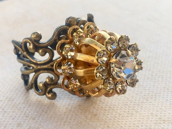 Handmade Vintage Stock Swarovski Statement Birdcage Ring for Women