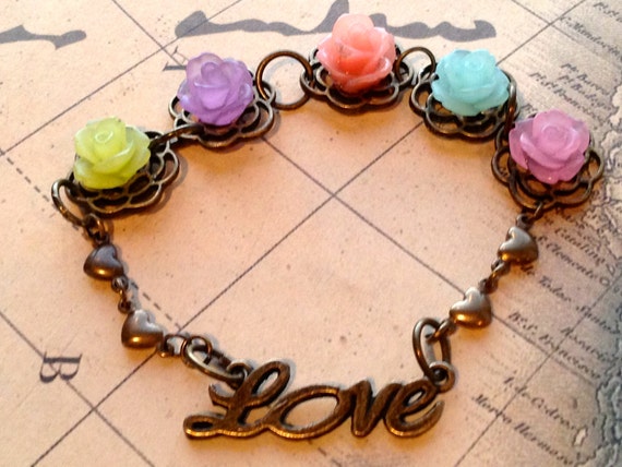 Handmade Rose Cabochon Love Bracelet for Girls