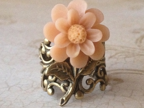 Flower Ring, Rose Ring, Rings for Woman, Peach Ring, Daisy Ring, Adjustable Rings, Filigree Ring