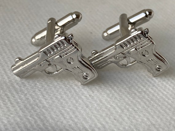 Handmade Silver Hand Gun Cuff Links, Gifts for Men