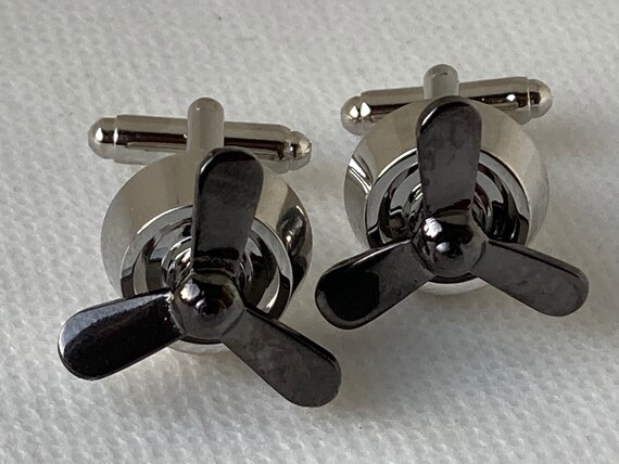 Handmade Silver Propeller Cufflinks, Gifts for Dad