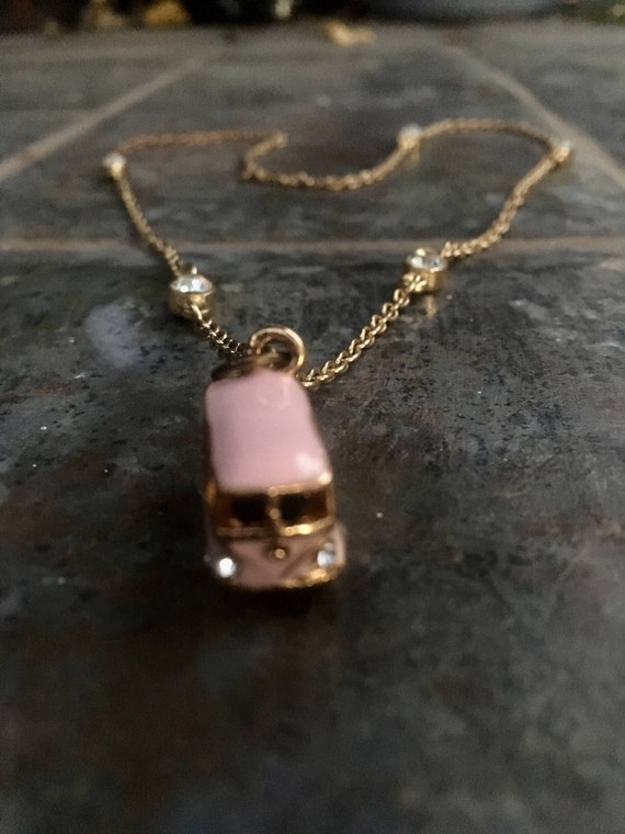 Volkswagen Necklace for Women, VW bud Necklace, Pink Car Jewelry,60’s Necklace, Pendant Necklace, Retro Jewelry, Charm Necklace for Women