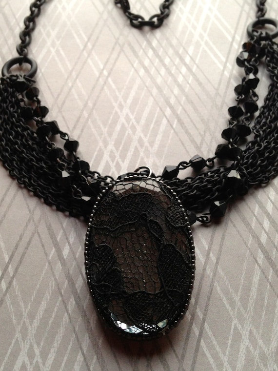 Jewelry Necklace Vintage Inspired Black Lace Multi strand Pendant Jewelry