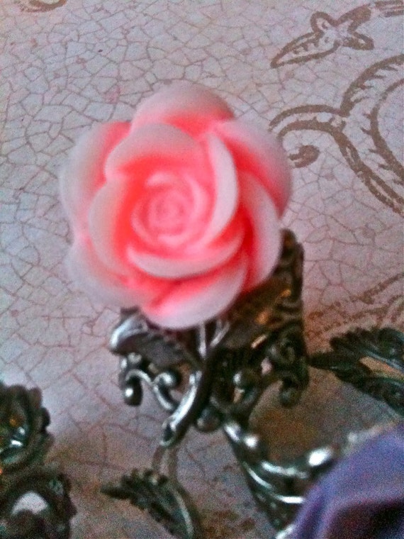 Handmade Adjustable Pink Rose Ring