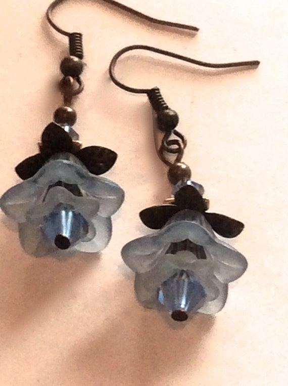 Handmade Blue Flower Dangle and Drop Earrings for Women