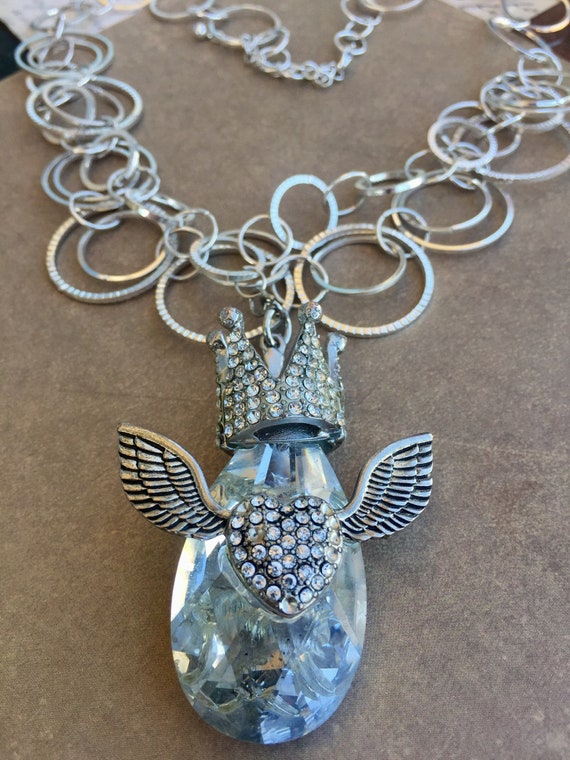 Jewelry, Necklace for Women, Statement Necklace, Pendant Necklace, Black Lace Pendant Necklace, Crystal Necklace, Silver Chain Necklace