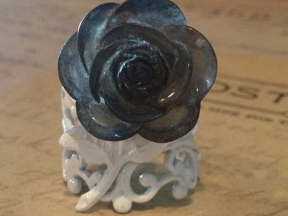 Handmade Black Rose Filigree Ring for Women