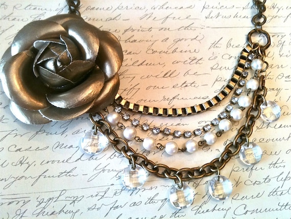 Handmade Gold Leather Flower Multi-stranded Necklace for Women
