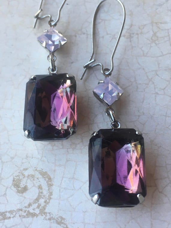 Art Deco Earrings, Purple Earrings, Dangle and Drop Earrings, Swarovski Earrings, Vintage Earrings, Crystal Earrings, Earrings for Women