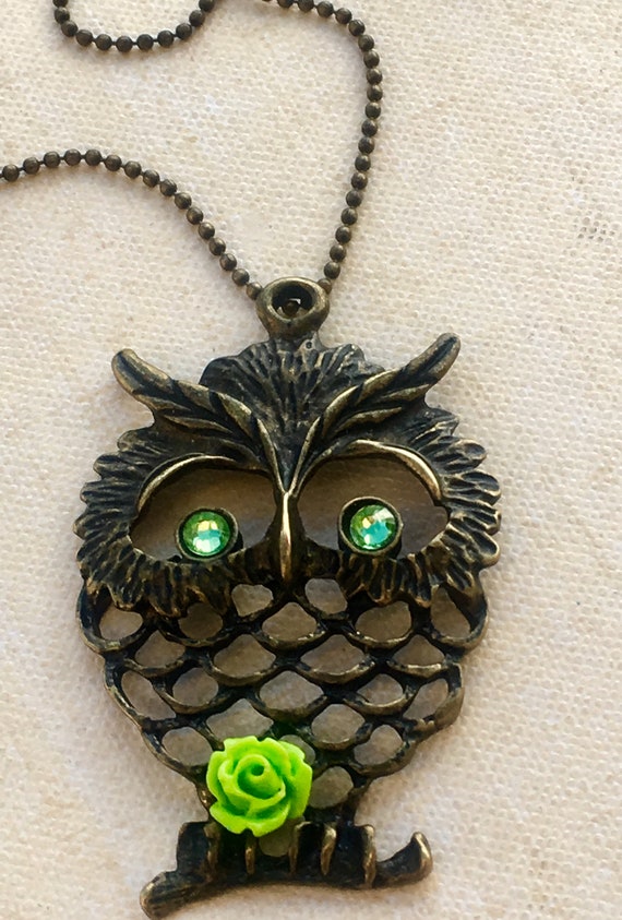 Metal Owl Pendant Necklace, Necklace for Women, Unique Necklace, Swarovski Crystals, Pendant Necklace