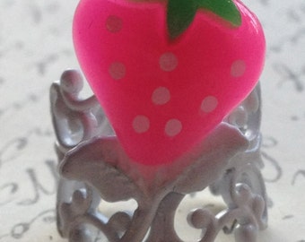 Handmade Girls Pink Strawberry Ring
