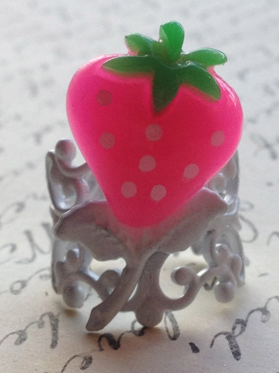 Handmade Girls Pink Strawberry Ring