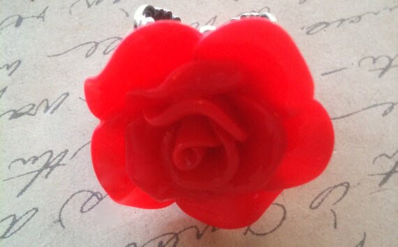 Handmade Red Rose Flower Ring for Women